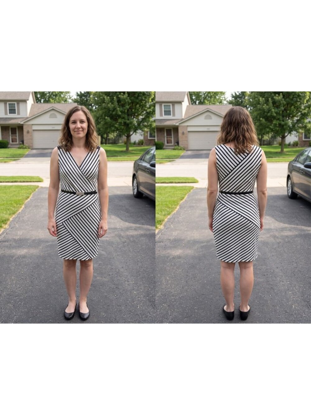 NWT White House Black Market Striped Sheath Dress Size 4 Grommet Belted $140